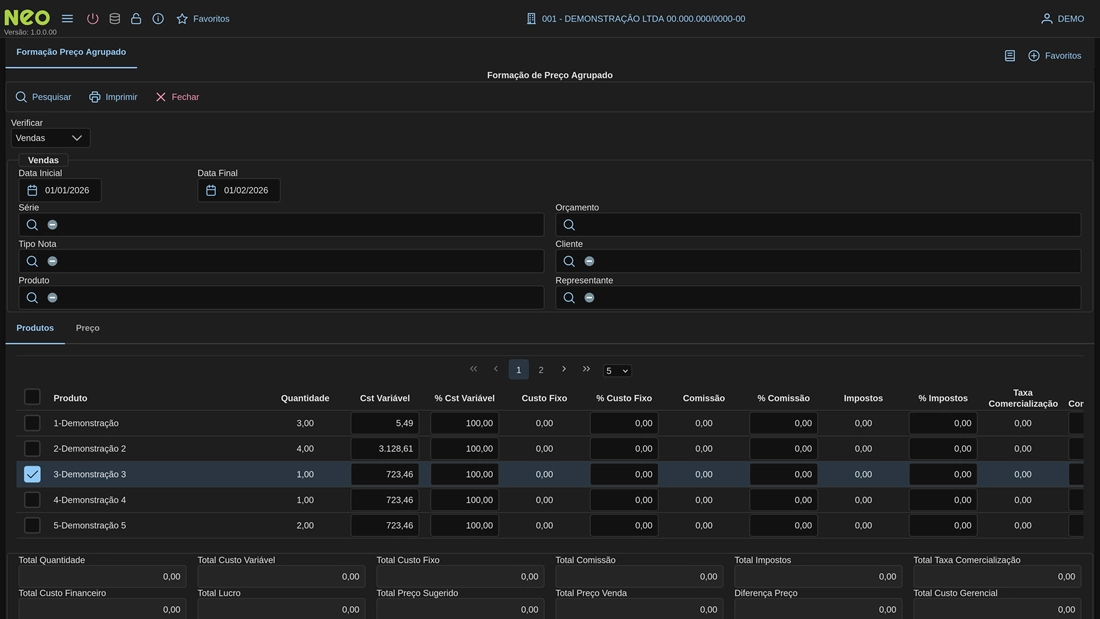 Ilustração do módulo Custos